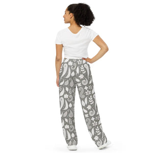 Chic Paisley Pattern Wide-leg Pants - Adjustable Waist - Dipaliz