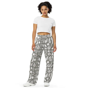 Chic Paisley Pattern Wide-leg Pants - Adjustable Waist - Dipaliz