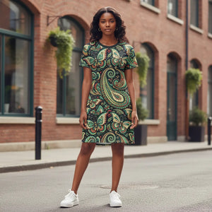 Paisley Pattern T-shirt Dress – Polyester - Dipaliz - Dresses - Xs