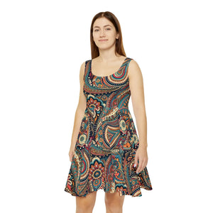 Paisley Pattern Skater Dress – Eco Friendly - Dipaliz - Dresses - Xs