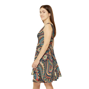 Paisley Pattern Skater Dress – Eco Friendly - Dipaliz - Dresses - Xs