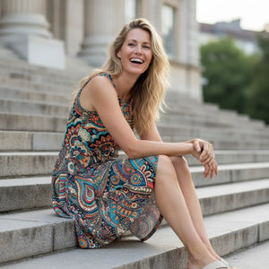 Paisley Pattern Skater Dress – Eco Friendly - Dipaliz - Dresses - Xs