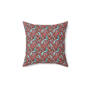 Home Decor - Paisley Pink Spun Polyester Square Pillow Bold Modern Design Dipaliz 14’’ ×