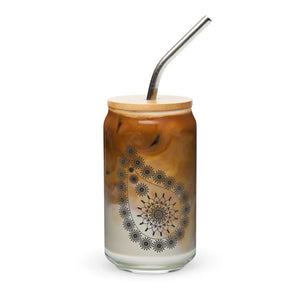 Paisley Print can Glass - 16 Oz Tumbler with Wooden Lid - Dipaliz - Tumblers