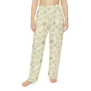 Pajama Pants, Cozy Vintage Travel Stamp Print Women’s Lounge - Pajamas