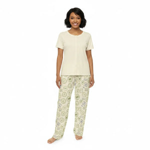 Pajama Pants, Cozy Vintage Travel Stamp Print Women’s Lounge - Pajamas - s