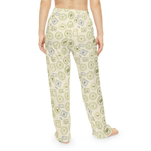 Pajama Pants, Cozy Vintage Travel Stamp Print Women’s Lounge - Pajamas