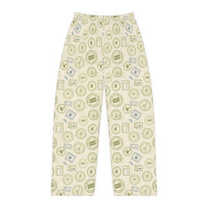 Pajama Pants, Cozy Vintage Travel Stamp Print Women’s Lounge - Pajamas