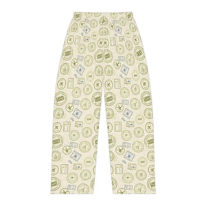 Pajama Pants, Cozy Vintage Travel Stamp Print Women’s Lounge - Pajamas