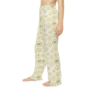 Pajama Pants, Cozy Vintage Travel Stamp Print Women’s Lounge - Pajamas