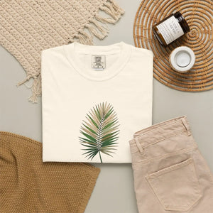 Relaxed Palm Leaf Tee - Minimal Botanical Cotton - Dipaliz - T-shirts