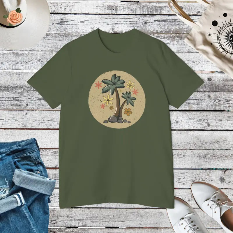 Unisex Deluxe Tee: Stylish Palm Tree Vibes - Military Green / Xs T-shirt