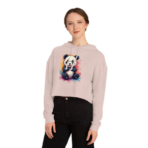 Vibrant Panda Paint Splatter Cropped Hooded Sweatshirt - Dipaliz - Sweatshirts