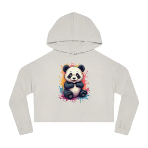 Vibrant Panda Paint Splatter Cropped Hooded Sweatshirt - Dipaliz - Sweatshirts