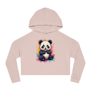 Vibrant Panda Paint Splatter Cropped Hooded Sweatshirt - Dipaliz - Sweatshirts