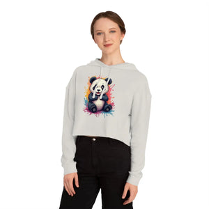 Vibrant Panda Paint Splatter Cropped Hooded Sweatshirt - Dipaliz - Sweatshirts