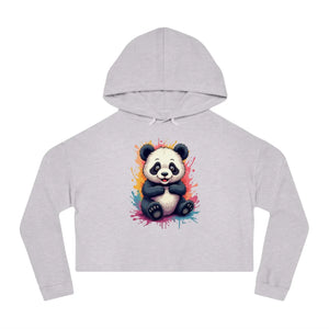 Vibrant Panda Paint Splatter Cropped Hooded Sweatshirt - Dipaliz - Sweatshirts