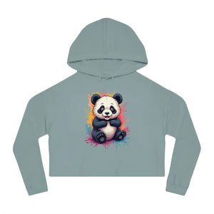 Vibrant Panda Paint Splatter Cropped Hooded Sweatshirt - Dipaliz - Sweatshirts
