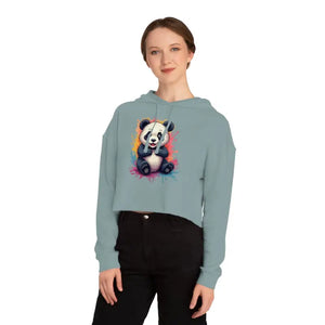 Panda Paint Splatter Cropped Hooded Sweatshirt Bold Art - Dipaliz - Sweatshirts