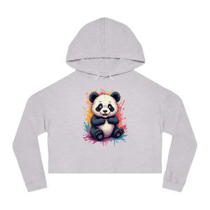Panda Paint Splatter Cropped Hooded Sweatshirt Bold Art - Dipaliz - Sweatshirts