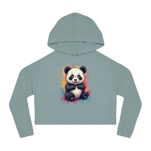 Panda Paint Splatter Cropped Hooded Sweatshirt Bold Art - Dipaliz - Sage / Xs - Sweatshirts