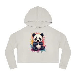 Panda Paint Splatter Cropped Hooded Sweatshirt Bold Art - Dipaliz - Bone / Xs - Sweatshirts