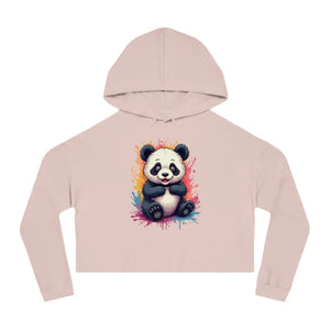 Panda Paint Splatter Cropped Hooded Sweatshirt Bold Art - Dipaliz - Sweatshirts