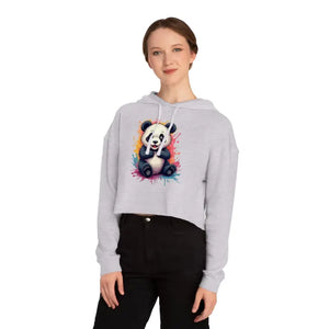 Panda Paint Splatter Cropped Hooded Sweatshirt Bold Art - Dipaliz - Grey Heather / Xs - Sweatshirts