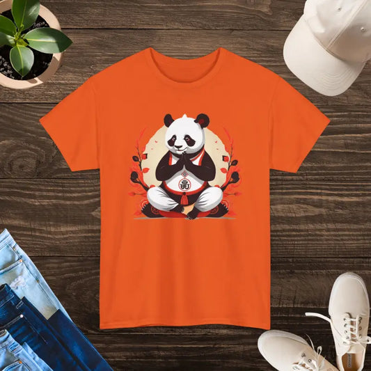 Panda Yoga Unisex Deluxe Heavy Cotton Tee - Smooth Combed Ringspun - Orange / s T-shirt