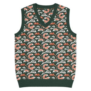 Pangolin Pattern Knit V-neck Vest - Lightweight Retro Style - Dipaliz - 2xs - Vests