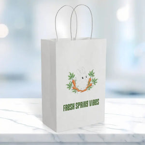 Paper Gift Bag — ?Fresh Spring Vibes’ Bunny & Carrot Easter Tote - 5.5’’ x 8.375’’ / White / Gifts Online