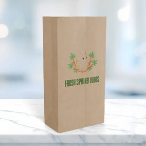 Paper Gift Bag — ?Fresh Spring Vibes’ Bunny & Carrot Easter Tote - 6.25’’ x 12.5’’ / Kraft / Gifts Online