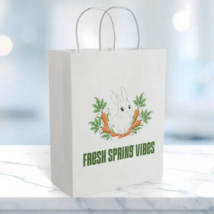 Paper Gift Bag — ?Fresh Spring Vibes’ Bunny & Carrot Easter Tote - 8’’ x 10.25’’ / White / Gifts Online