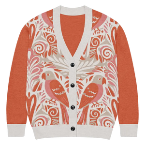 Knitted Cardigan - Lightweight Parrots Print - Dipaliz - 3xl - Cardigans
