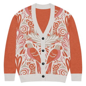 Knitted Cardigan - Lightweight Parrots Print - Dipaliz - Xl - Cardigans