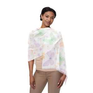 Pastel Butterfly Light Scarf - Spring Garden Dreamscape - Dipaliz - 27’’ × 71’’ - Scarves & Shawls