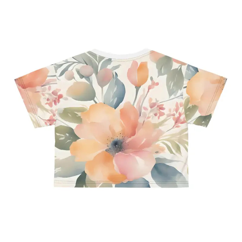 Chic Pastel Crop Tee with Blossom Charm - Tee