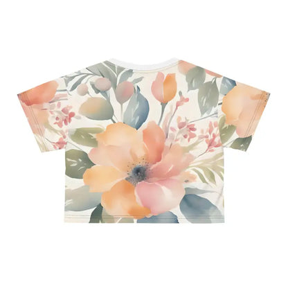 Chic Pastel Crop Tee with Blossom Charm - Tee