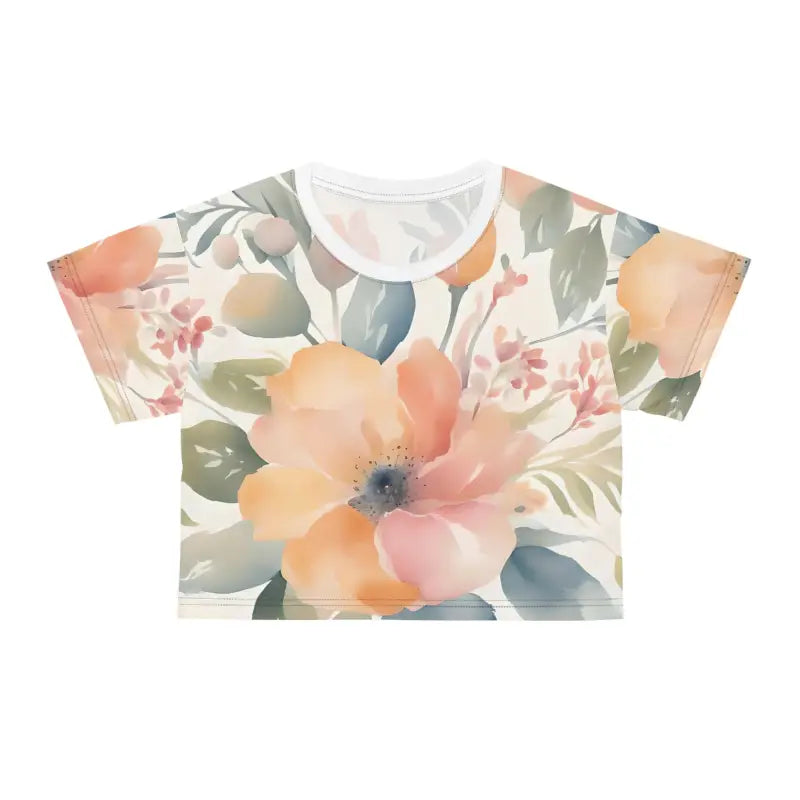 Chic Pastel Crop Tee with Blossom Charm - Tee