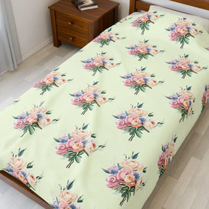 Pastel Floral Bouquet Velveteen Plush Blanket - Soft & Cozy - Dipaliz - 60’’ × 80’’ - Blankets