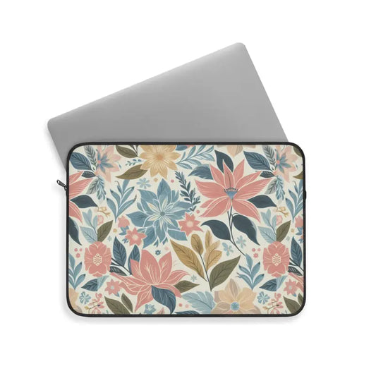 Chic Pastel Floral Pattern Laptop Sleeve with Plush Fleece Interior - 15’’