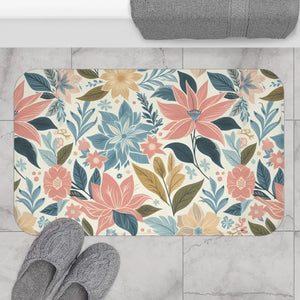 Pastel Floral Bath Mat Anti-slip Backing Safe Stylish - Dipaliz - 34’’ × 21’’ - Mats & Rugs