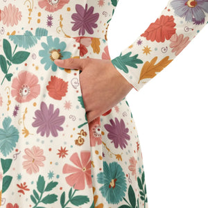 Long Sleeve Midi Dress – Pastel Flowers - Dipaliz - Dresses - Xs