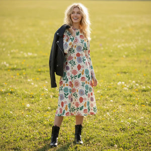 Long Sleeve Midi Dress – Pastel Flowers - Dipaliz - Dresses - Xs