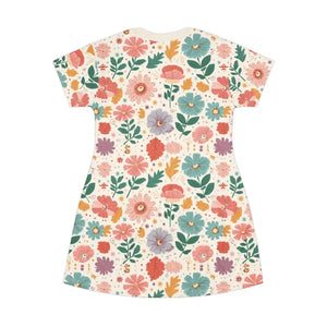 Sustainable All-over-print T-shirt Dress Pastel Flower - Dipaliz - Dresses