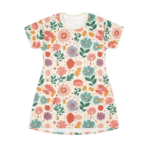 Sustainable All-over-print T-shirt Dress Pastel Flower - Dipaliz - Dresses