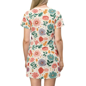 Sustainable All-over-print T-shirt Dress Pastel Flower - Dipaliz - Dresses