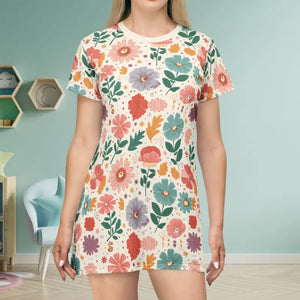 Sustainable All-over-print T-shirt Dress Pastel Flower - Dipaliz - Xs - Dresses