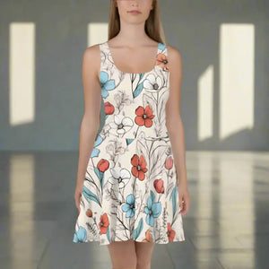 Skater Dress Pastel Flowers Flared Skirt Elegant Style - Dipaliz - Dresses