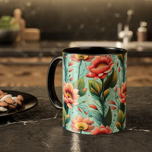 Pastel Flowers Colorful Mugs - Women’s Fashion Style - Dipaliz - 11oz / Black